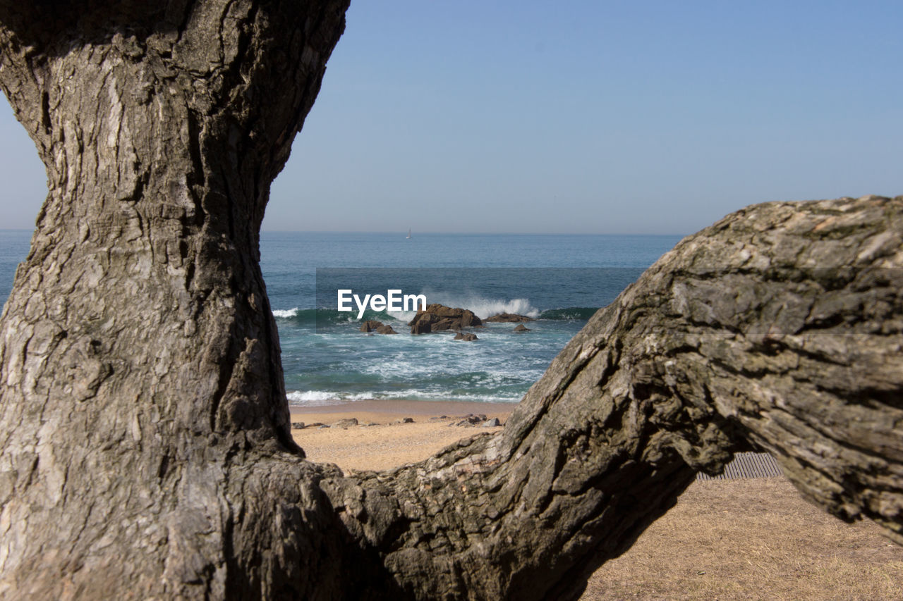 Scenic view of sea against clear sky