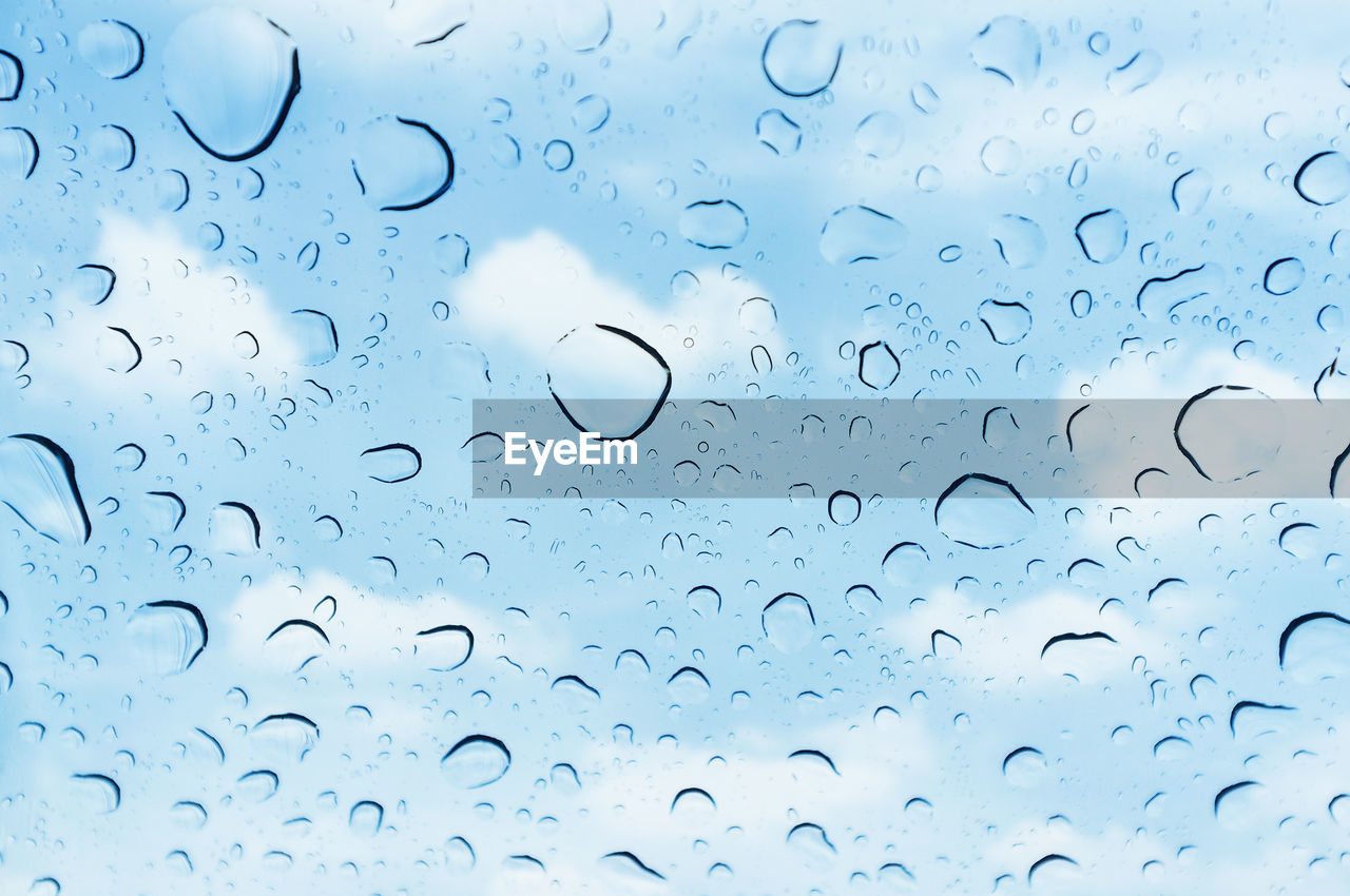 Full frame shot of raindrops on glass window