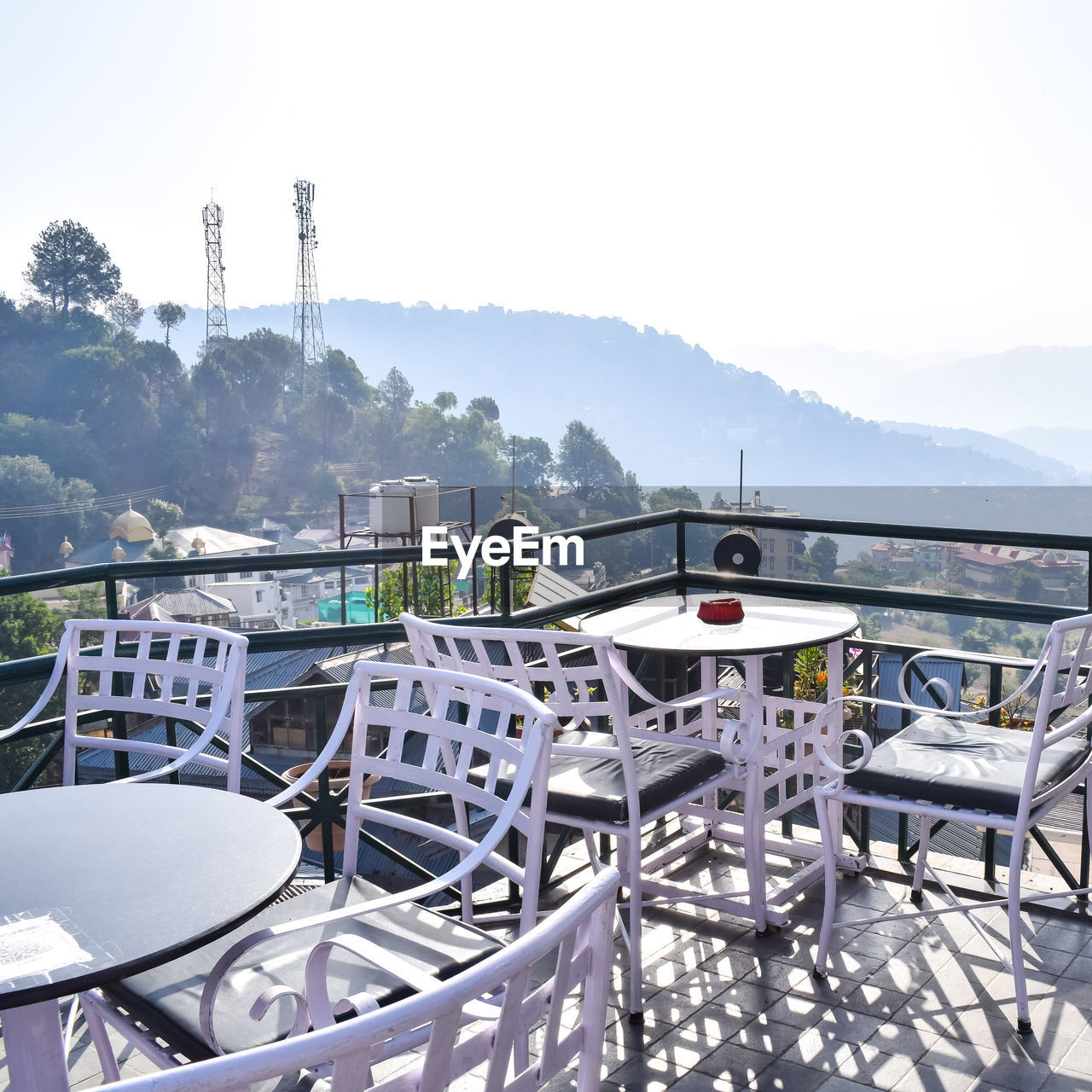 Morning view of modern rooftop restaurant at kasauli, himachal pradesh, kasauli rooftop restaurant