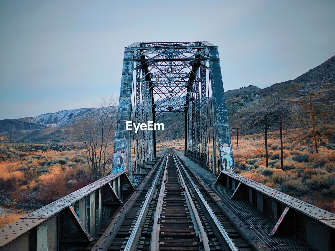 Railway bridge against clear sky