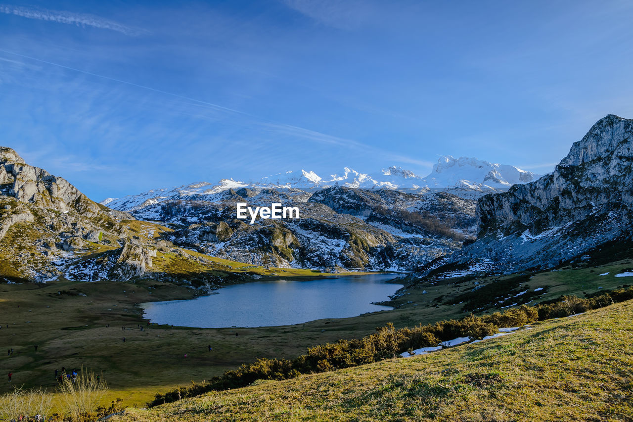 Scenic view of snowcapped mountains against sky