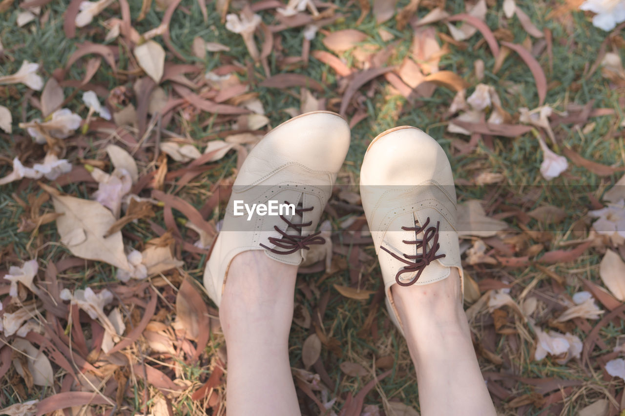 LOW SECTION OF WOMAN WITH BARE FEET IN SUNLIGHT