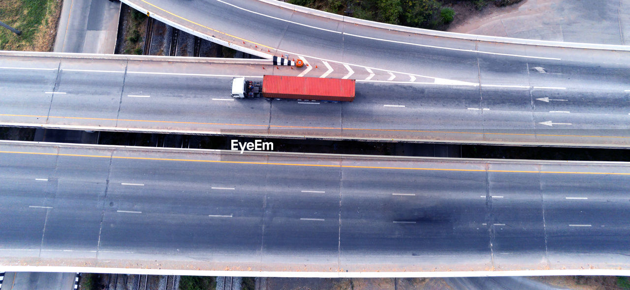 HIGH ANGLE VIEW OF RED TRAIN