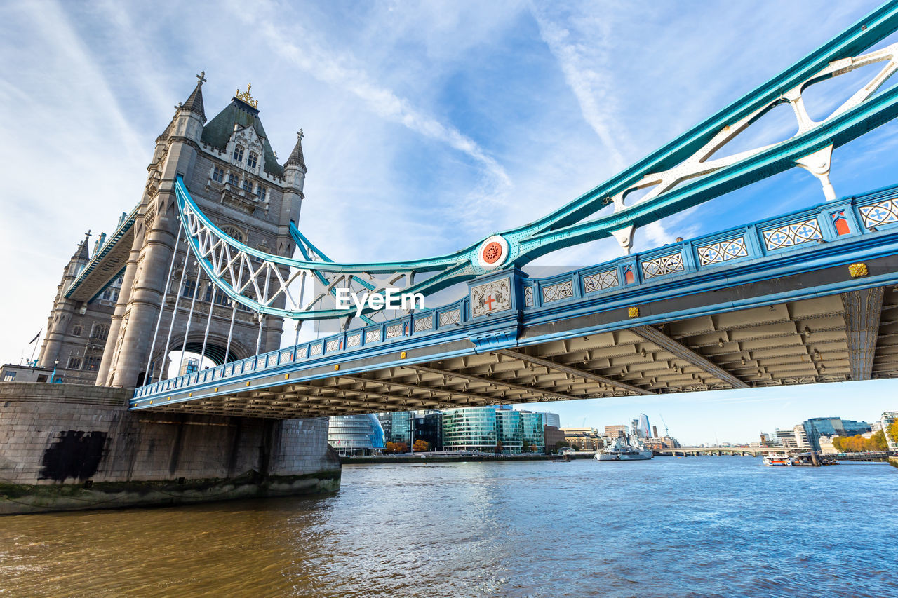 BRIDGE OVER RIVER AGAINST CLOUDY SKY