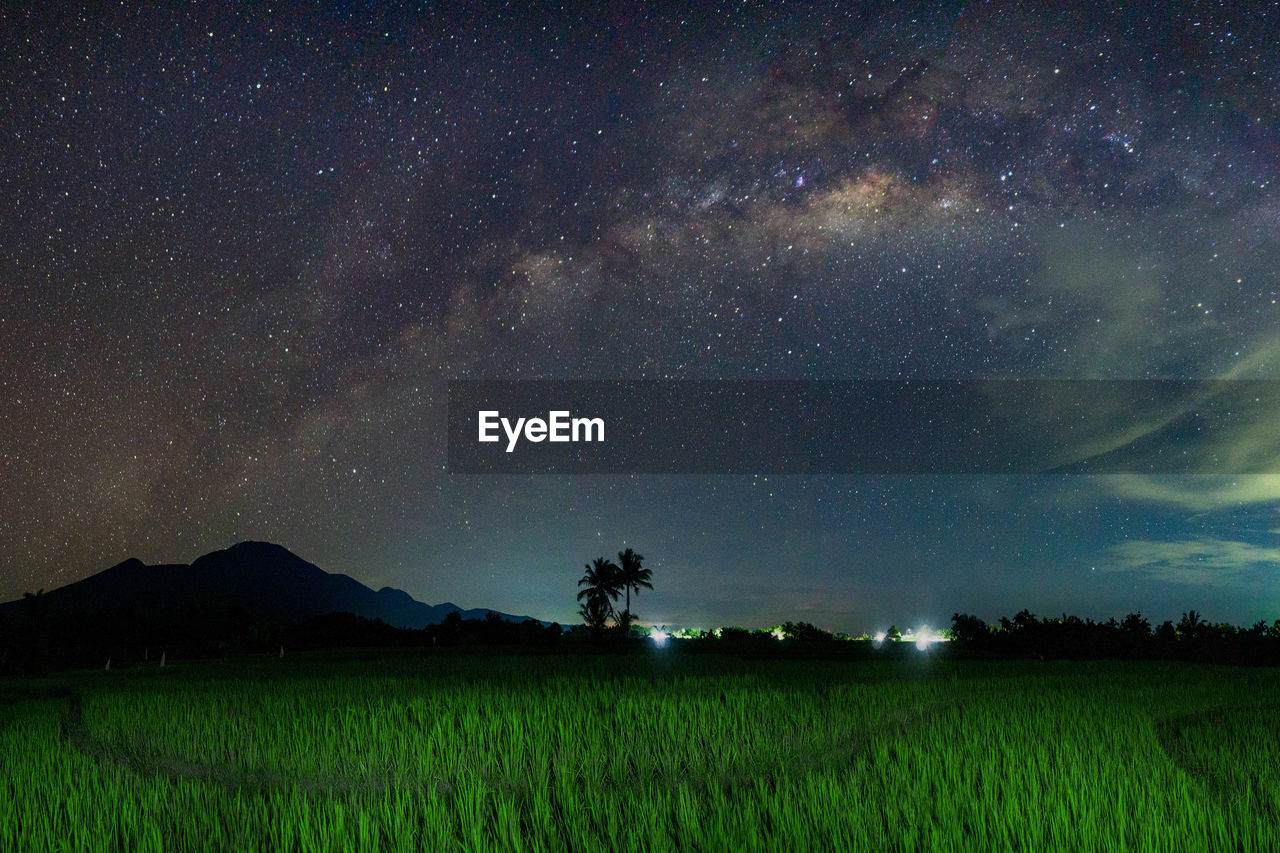 The night star when the weather is clear over the mountain range in indonesia