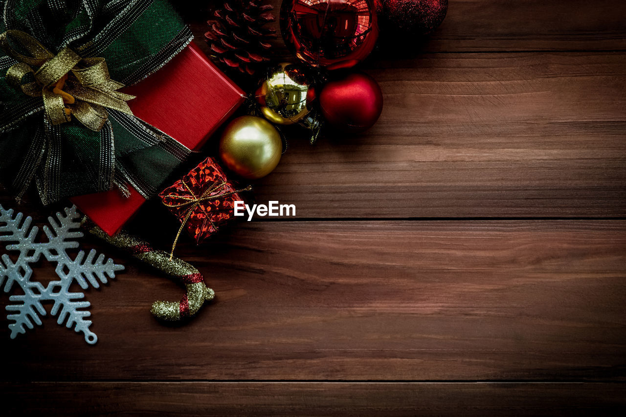 Directly above shot of christmas decoration on table