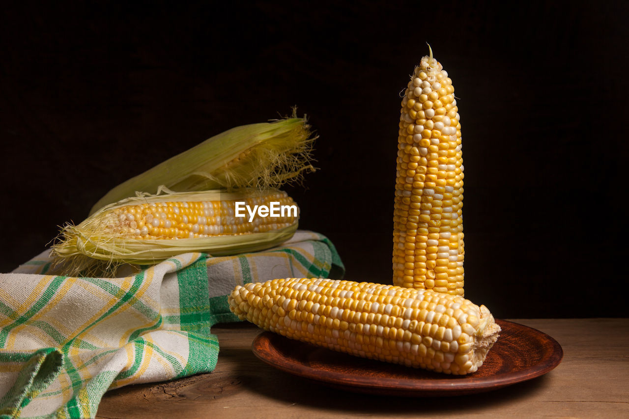 close-up of corn on table