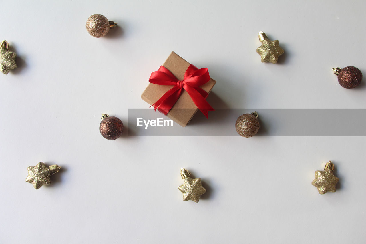 directly above shot of christmas decoration on white background