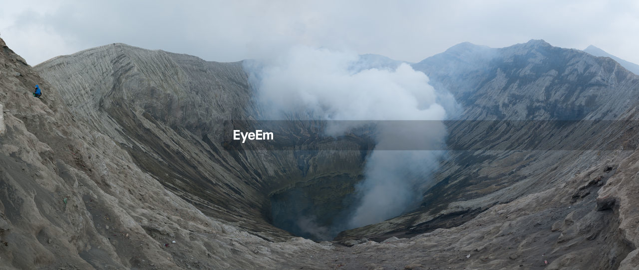 SMOKE EMITTING FROM VOLCANIC MOUNTAINS AGAINST SKY