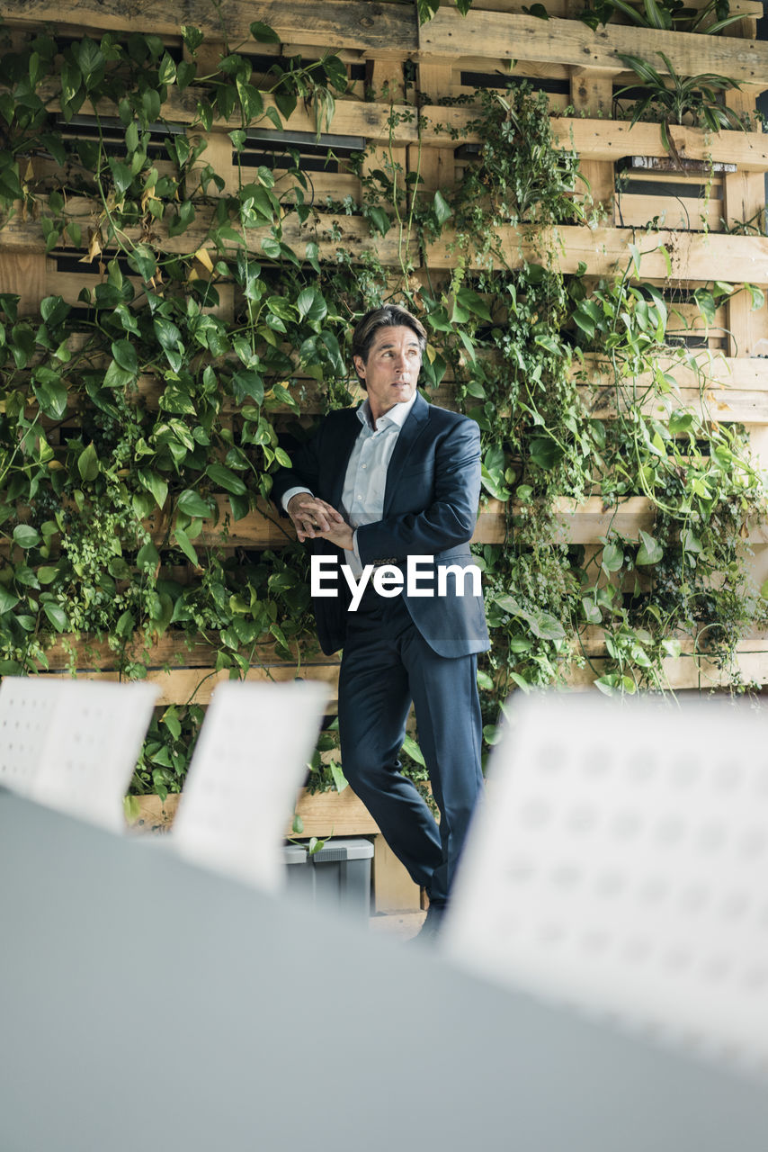 Businessman standing in green office