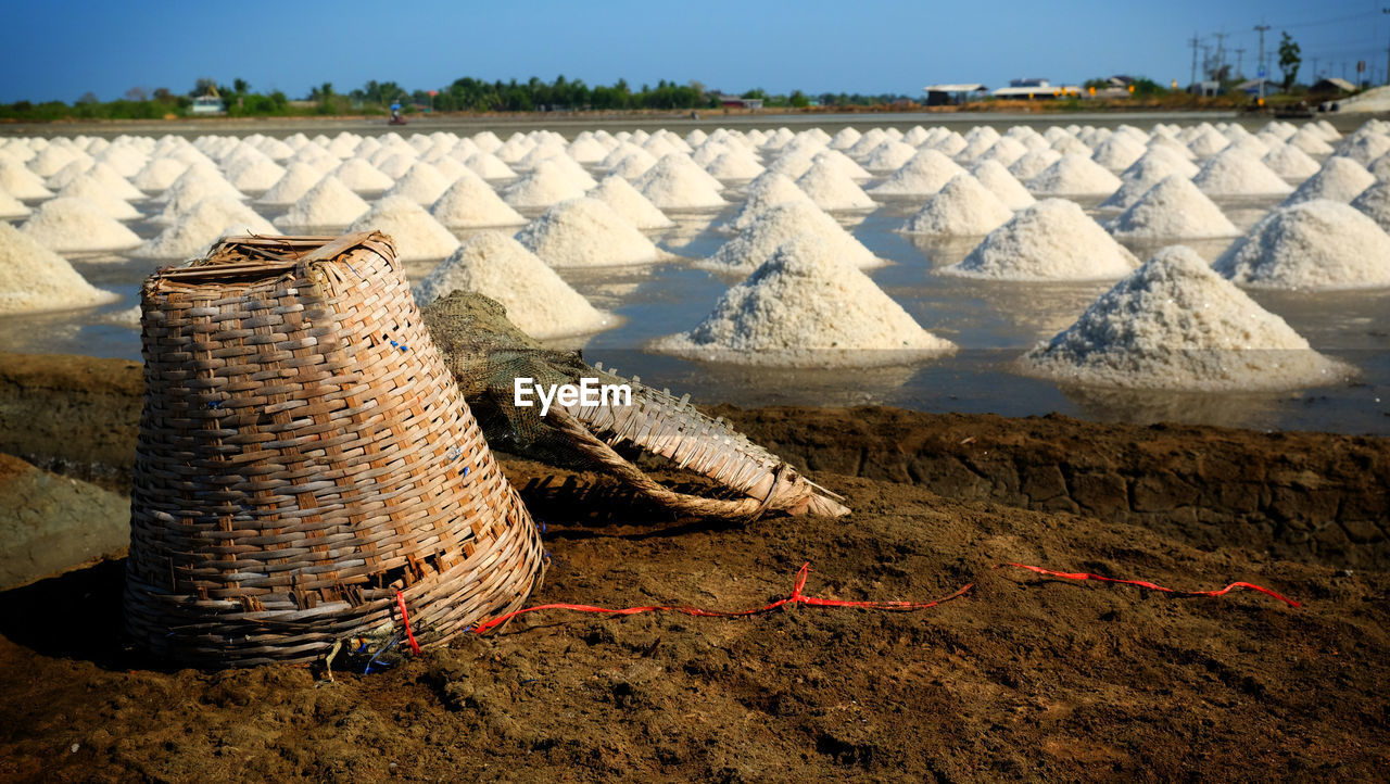 Sea salt fields local farm industry in thailand.