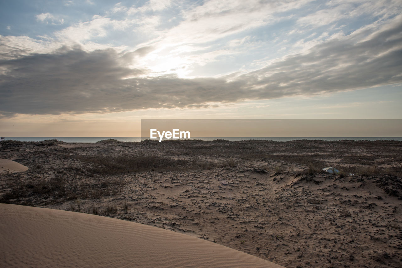 SCENIC VIEW OF BEACH DURING SUNSET