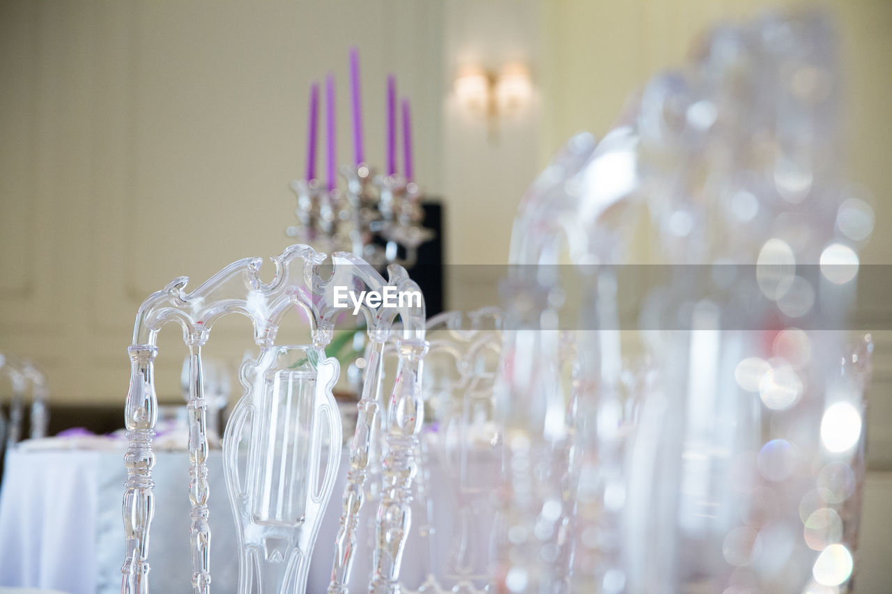 Close-up of glassware decorations at home