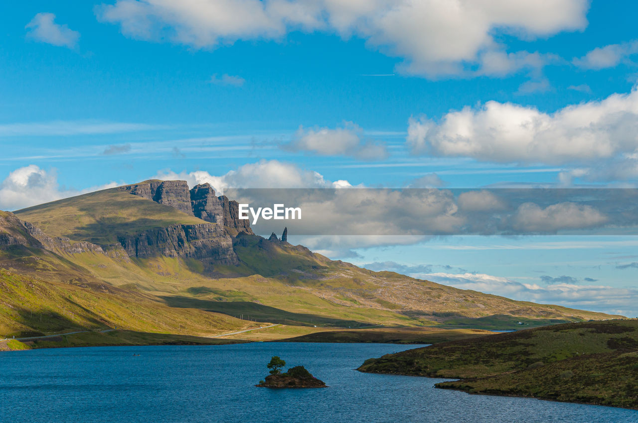 Loch leathan and old man of storr rock formations, isle of skye, scotland