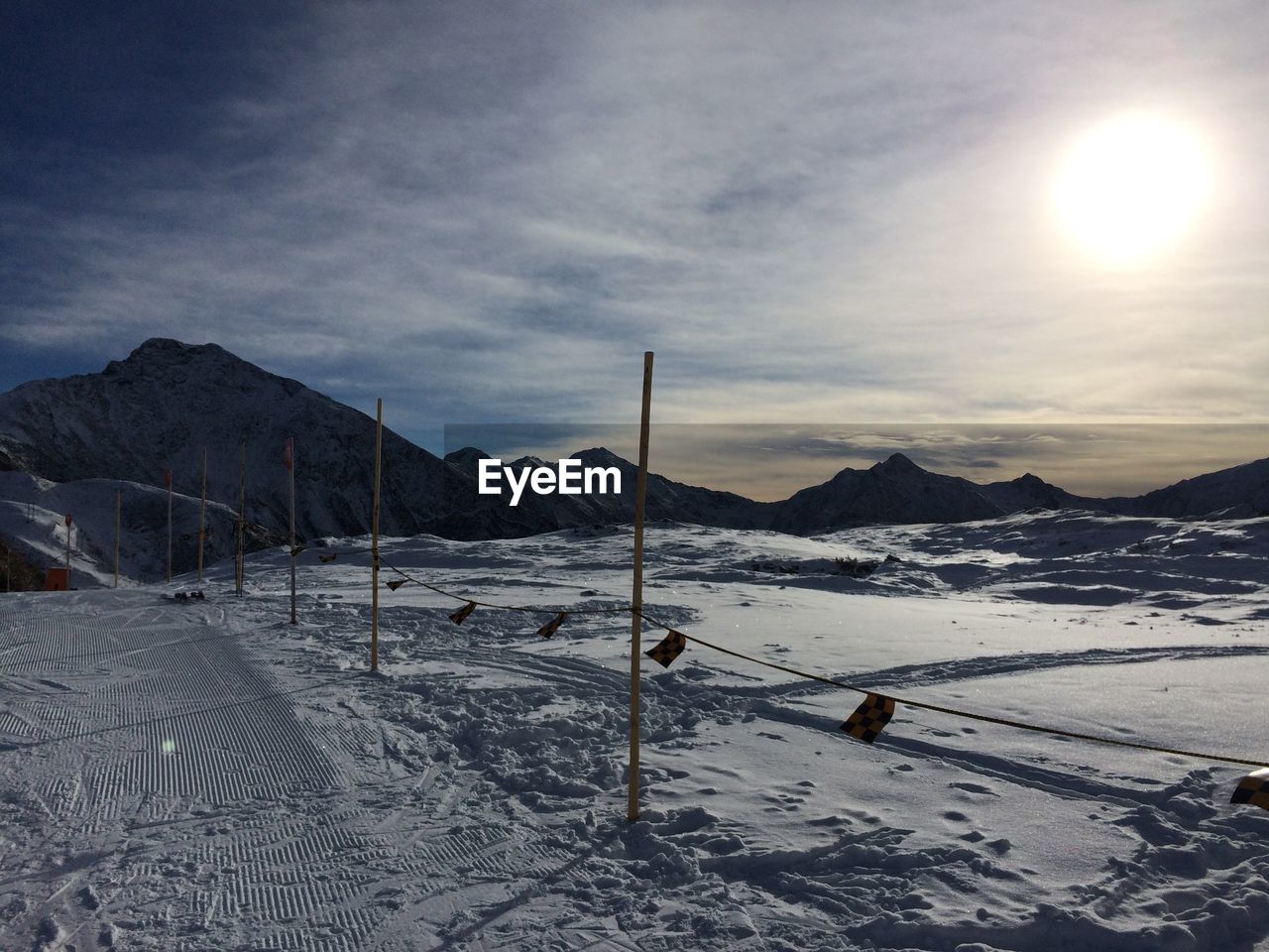 SNOW COVERED LANDSCAPE AGAINST SKY