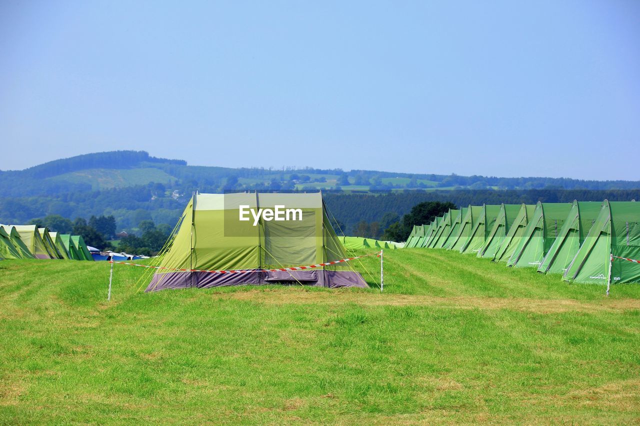 Scenic view of field against clear sky