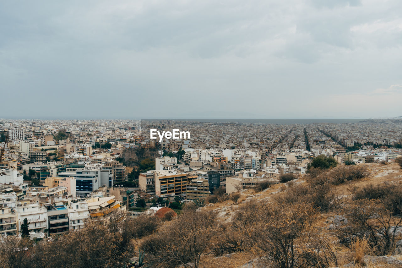 High angle view of townscape of athens greece