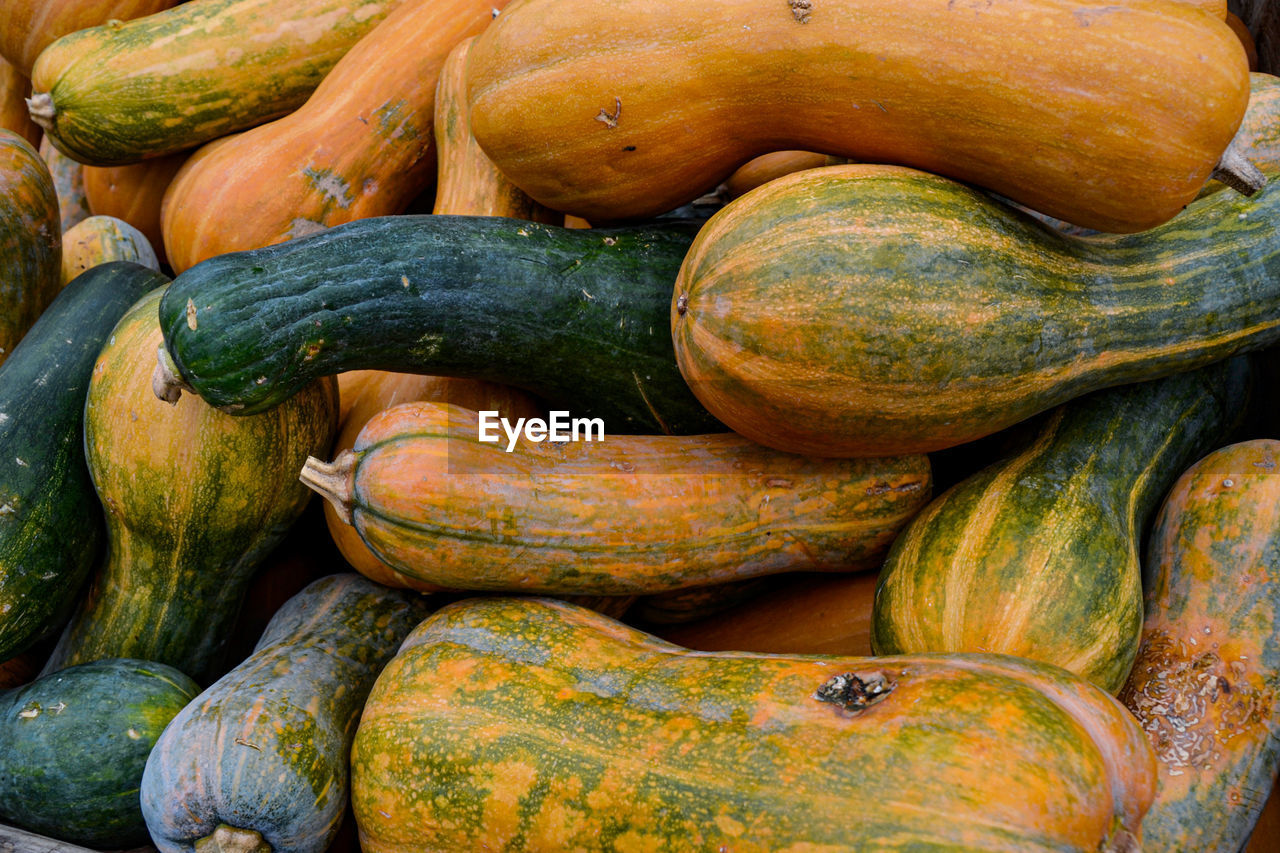 Full frame shot of pumpkins for sale at market stall