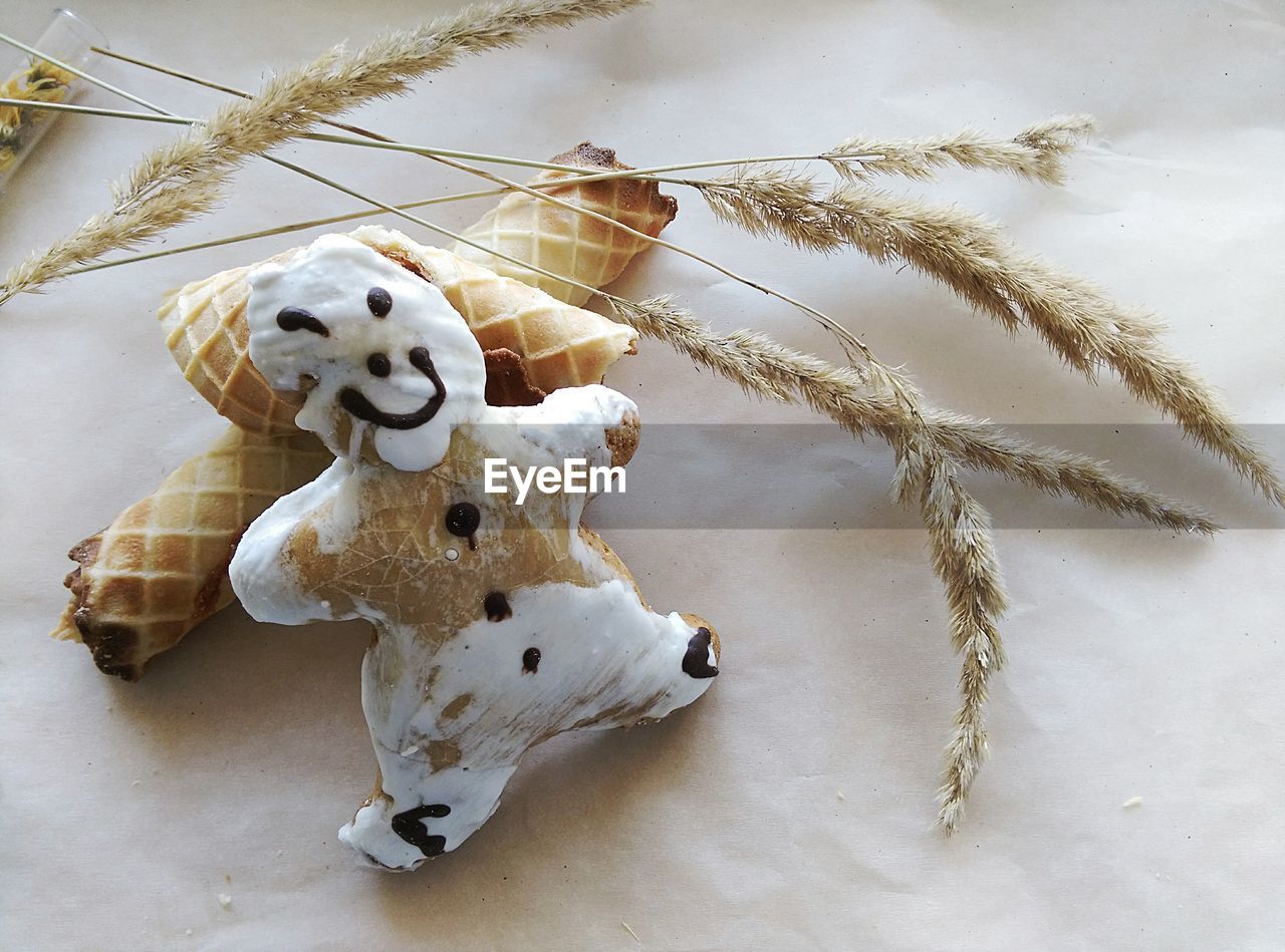 Cookies and wheat on white background