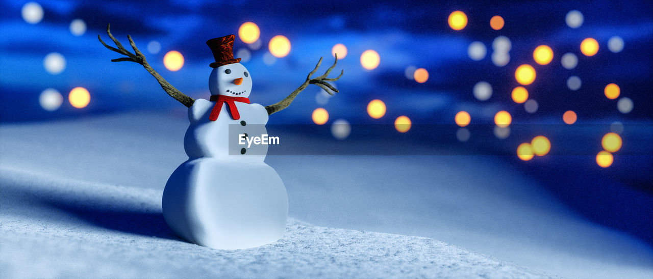 Close-up of snowman on land during winter