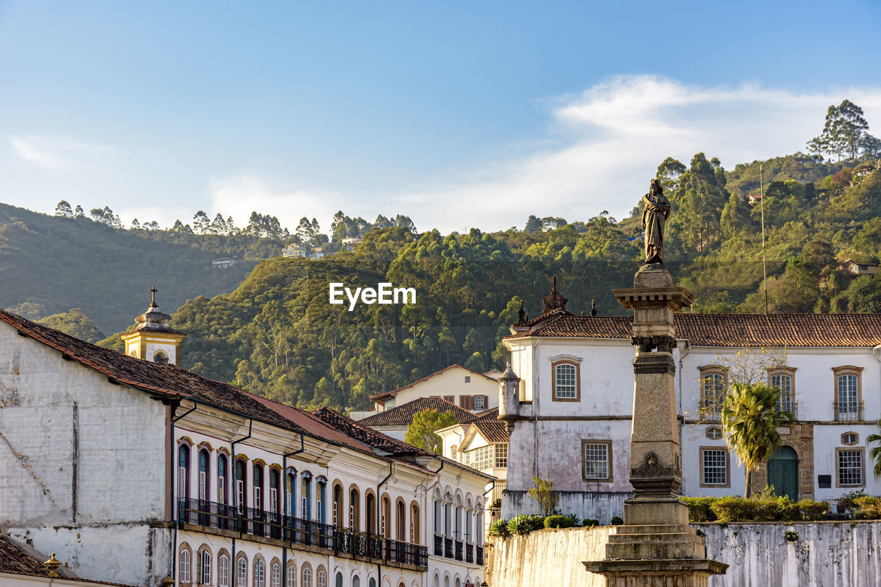 Historic buildings and monuments in the central square of the city of ouro preto in minas gerais