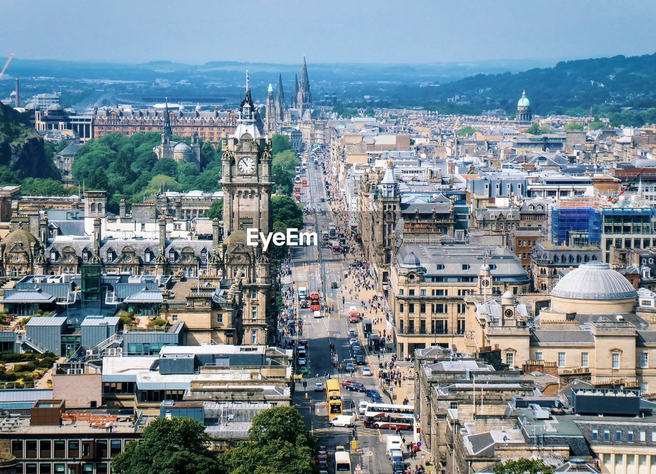 High angle view of buildings in city