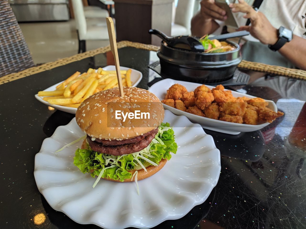 Close-up of food served on table