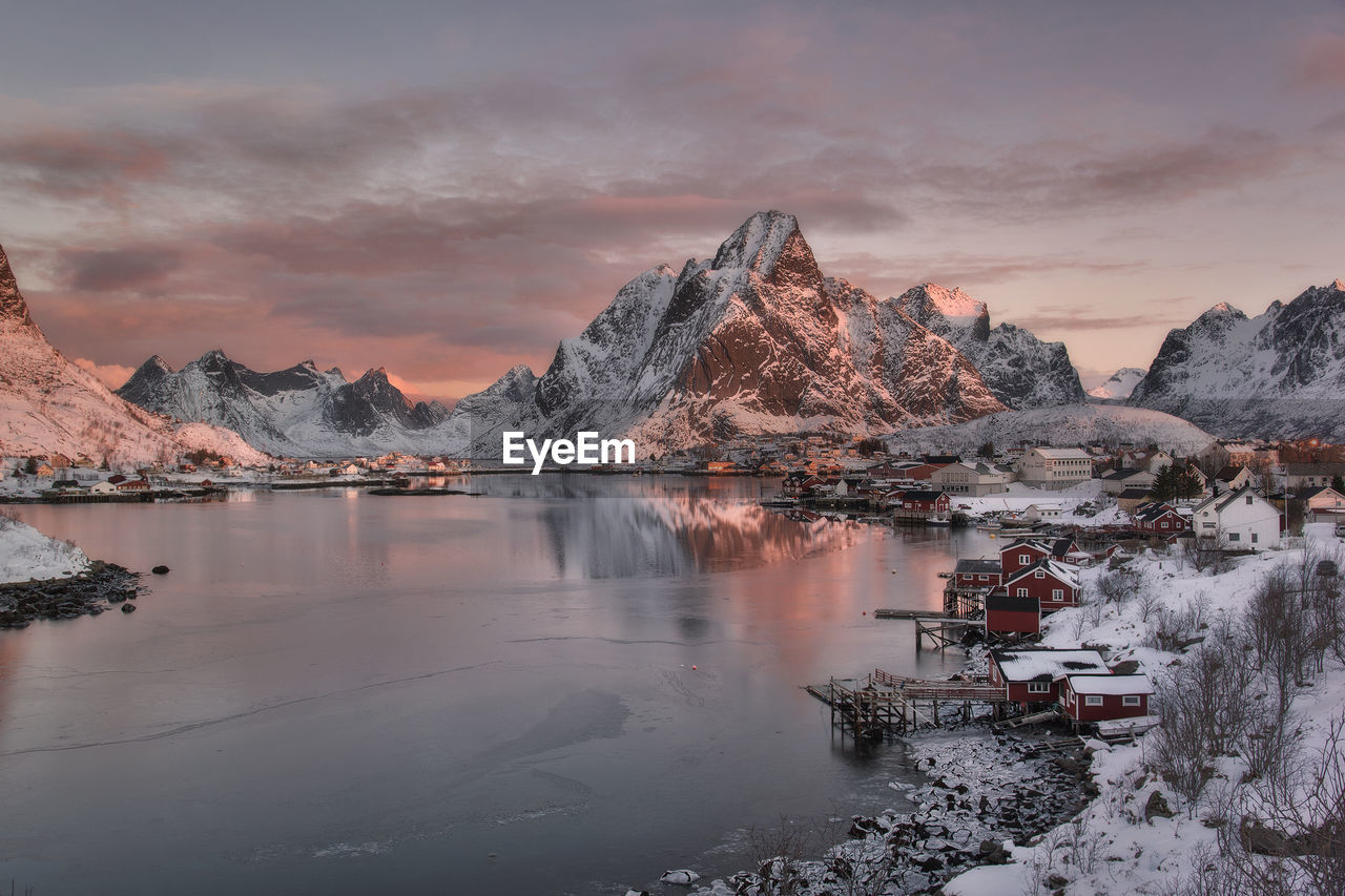 Scenic view of mountains against sky during sunset