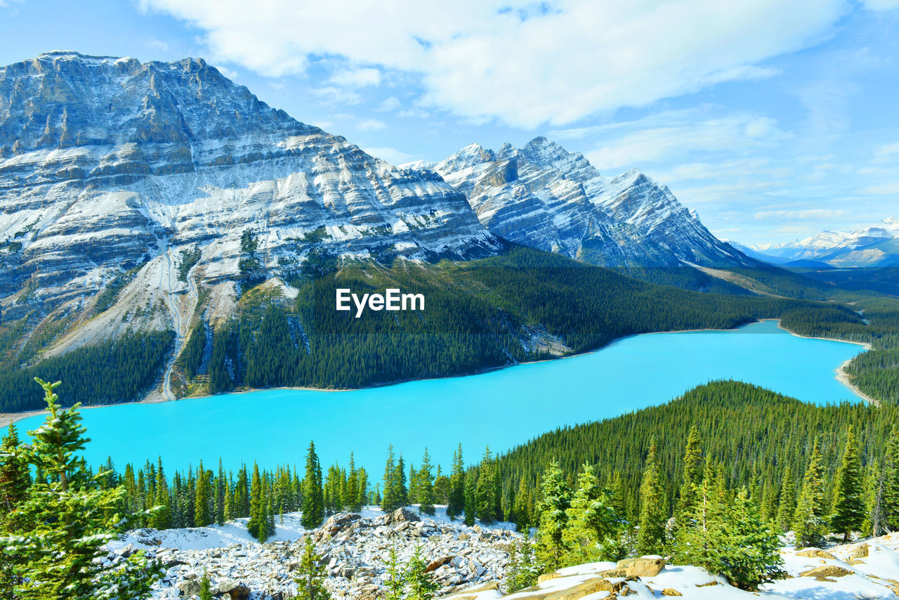 Scenic view of snowcapped mountains against sky