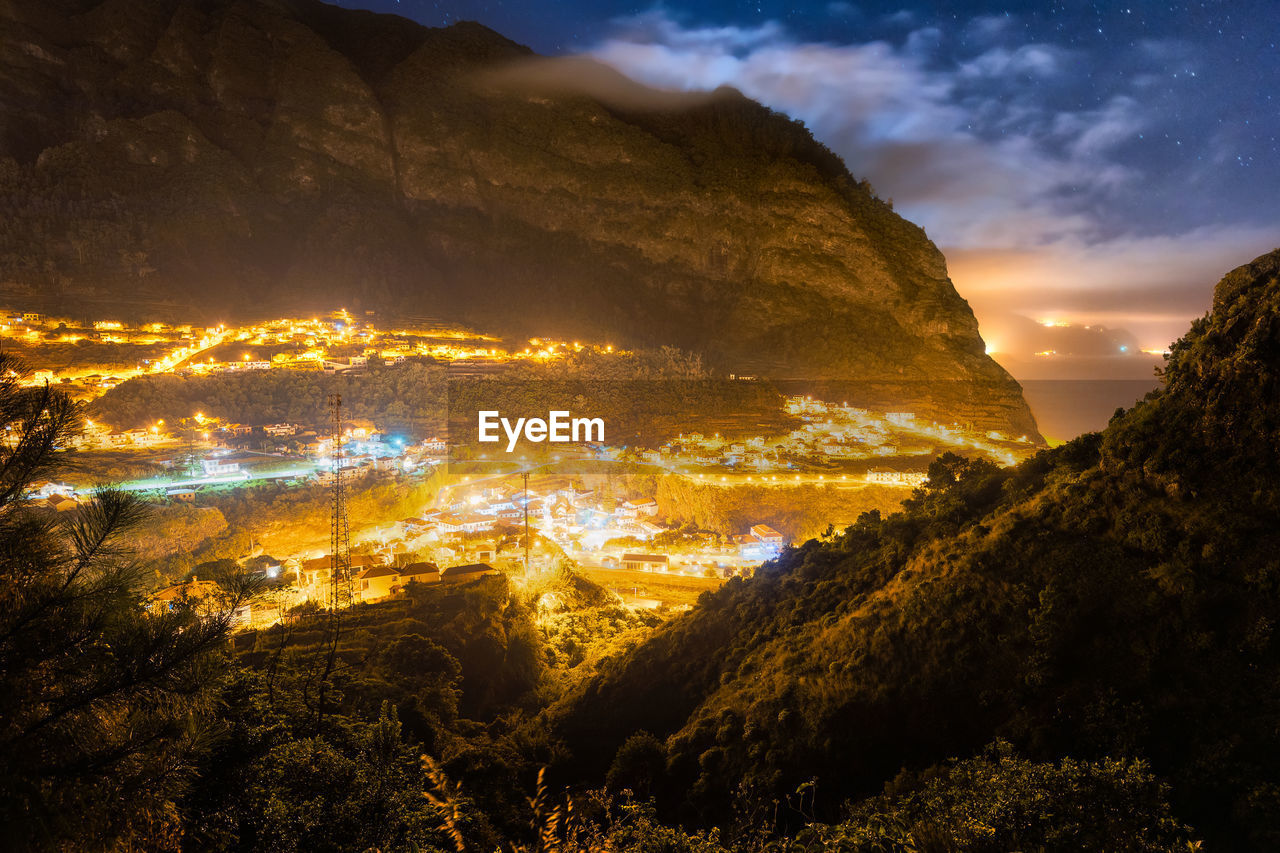 Scenic view of mountains against sky during sunset