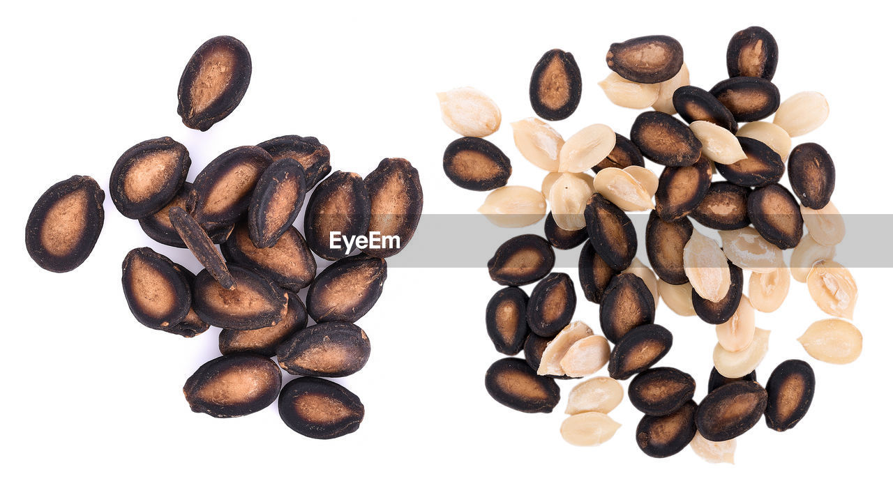 food and drink, produce, food, brown, large group of objects, coffee, white background, indoors, freshness, studio shot, roasted coffee bean, no people, still life, close-up, directly above, drink, cut out, healthy eating, wellbeing, abundance
