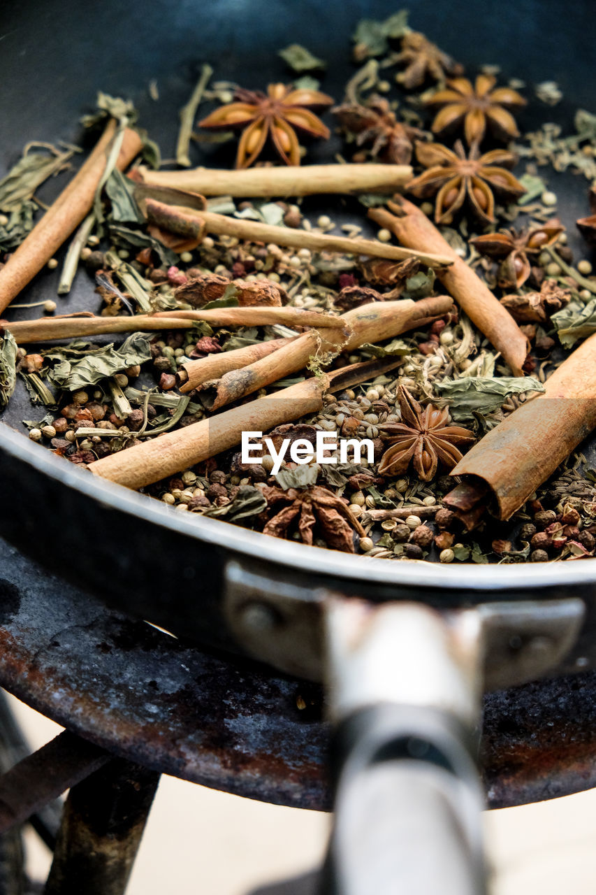 food and drink, food, spice, herb, kitchen utensil, freshness, no people, ingredient, cinnamon, wellbeing, close-up, abundance, nature, healthy eating, high angle view, plant, indoors