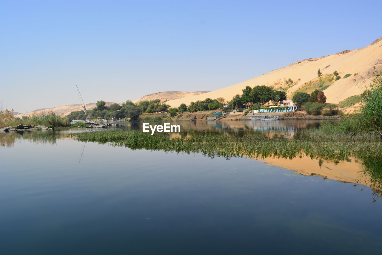 Scenic view of lake against clear sky