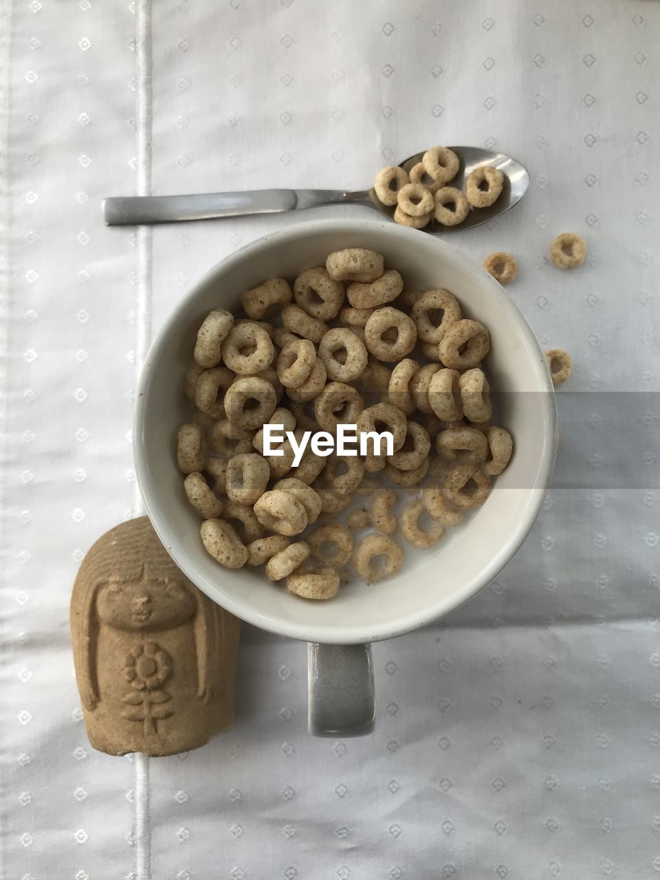 High angle view of breakfast on table