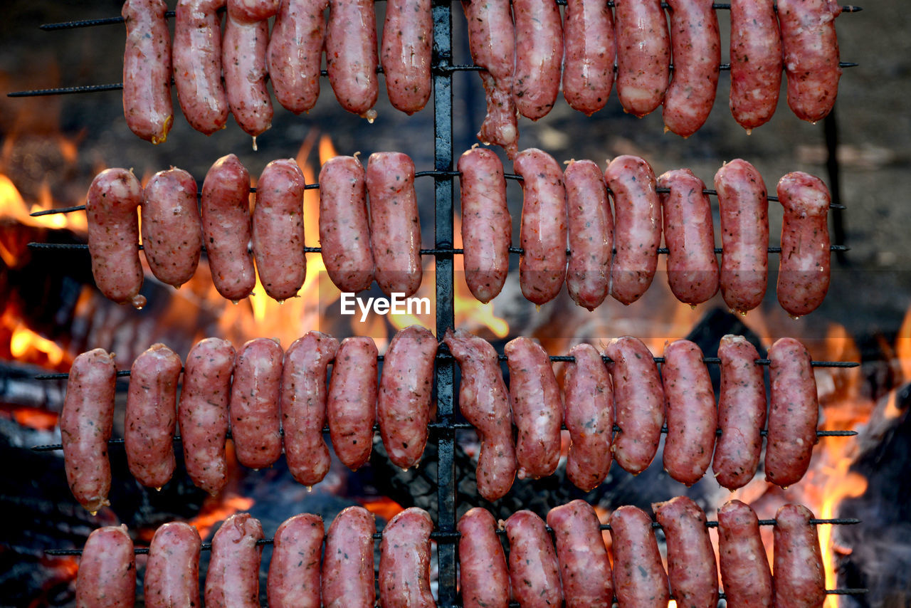 Close-up of meat on barbecue grill