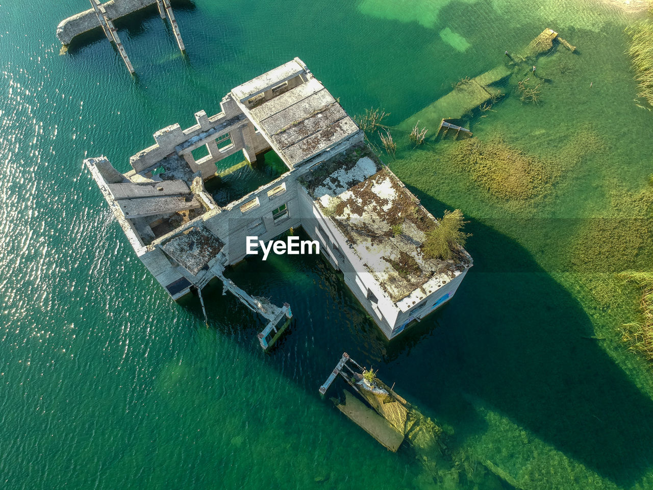 High angle view of ship in sea