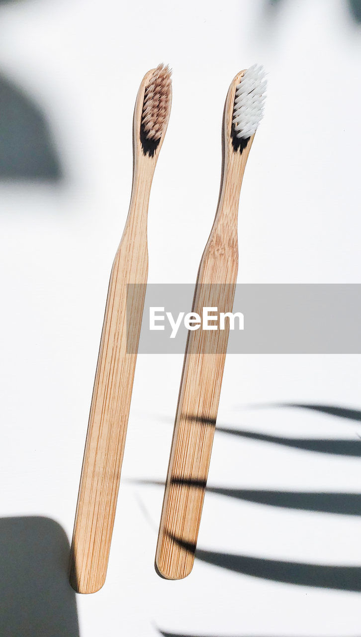 Close-up of wooden toothbrush on table