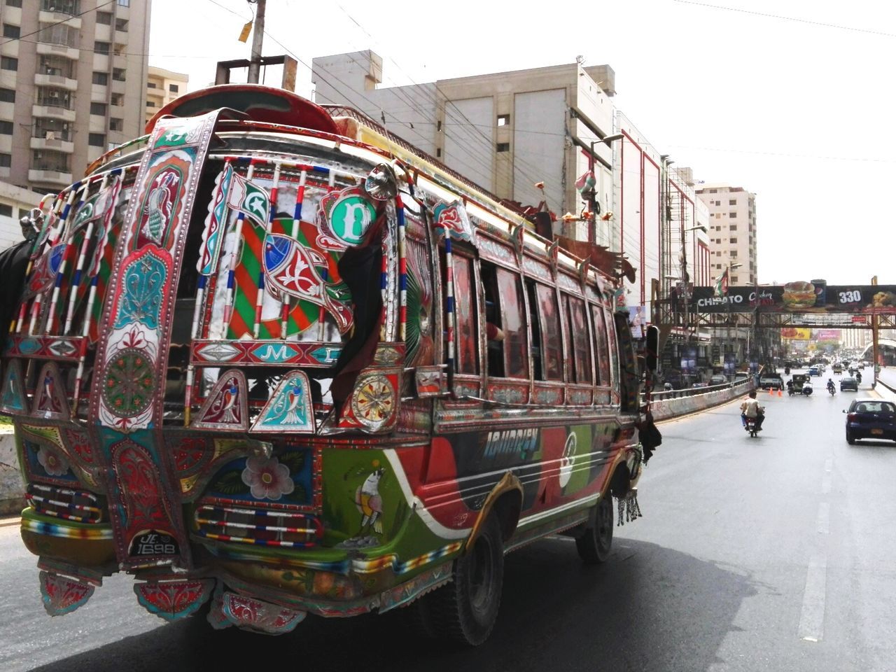 Colorful bus on street