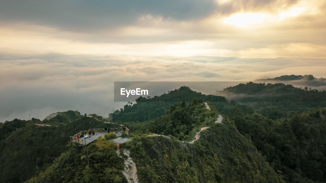 Scenic view of mountains against sky during sunset