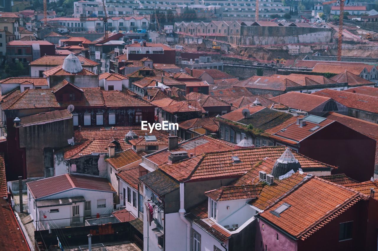 High angle view of buildings in city
