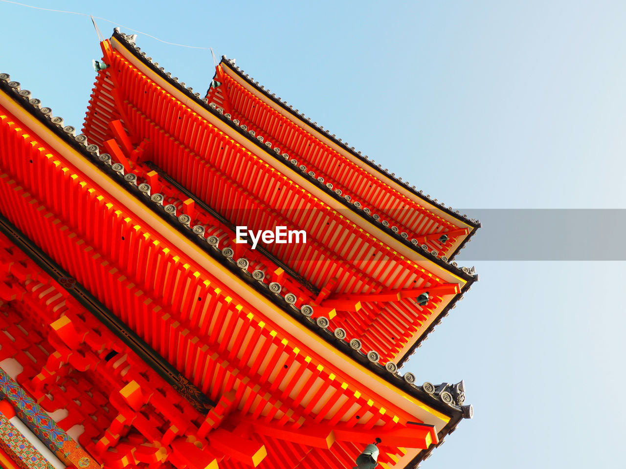 Low angle view of pagoda at kiyomizu-dera against sky