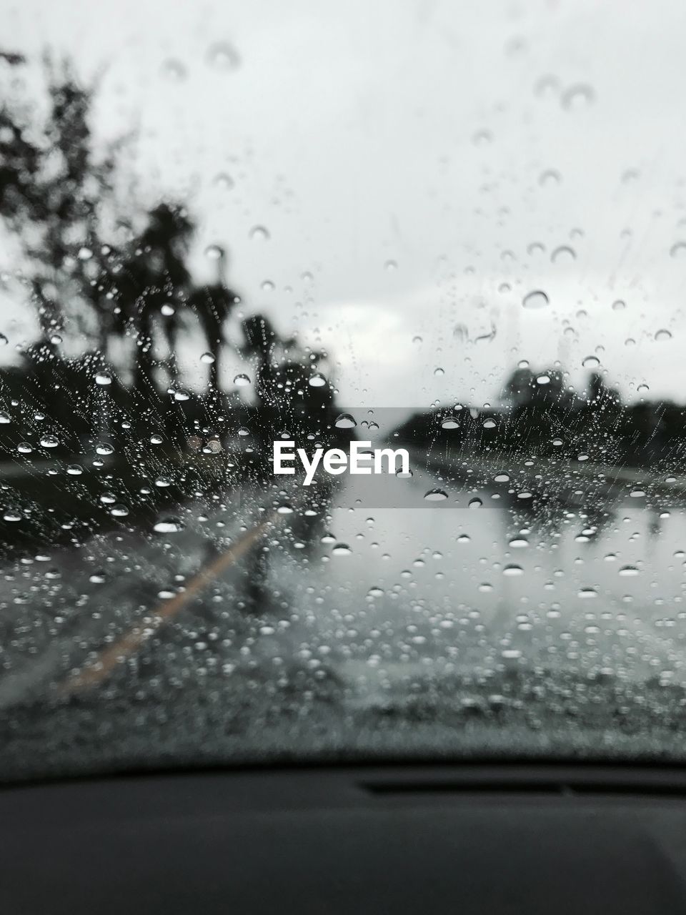 Wet windshield during rainy season