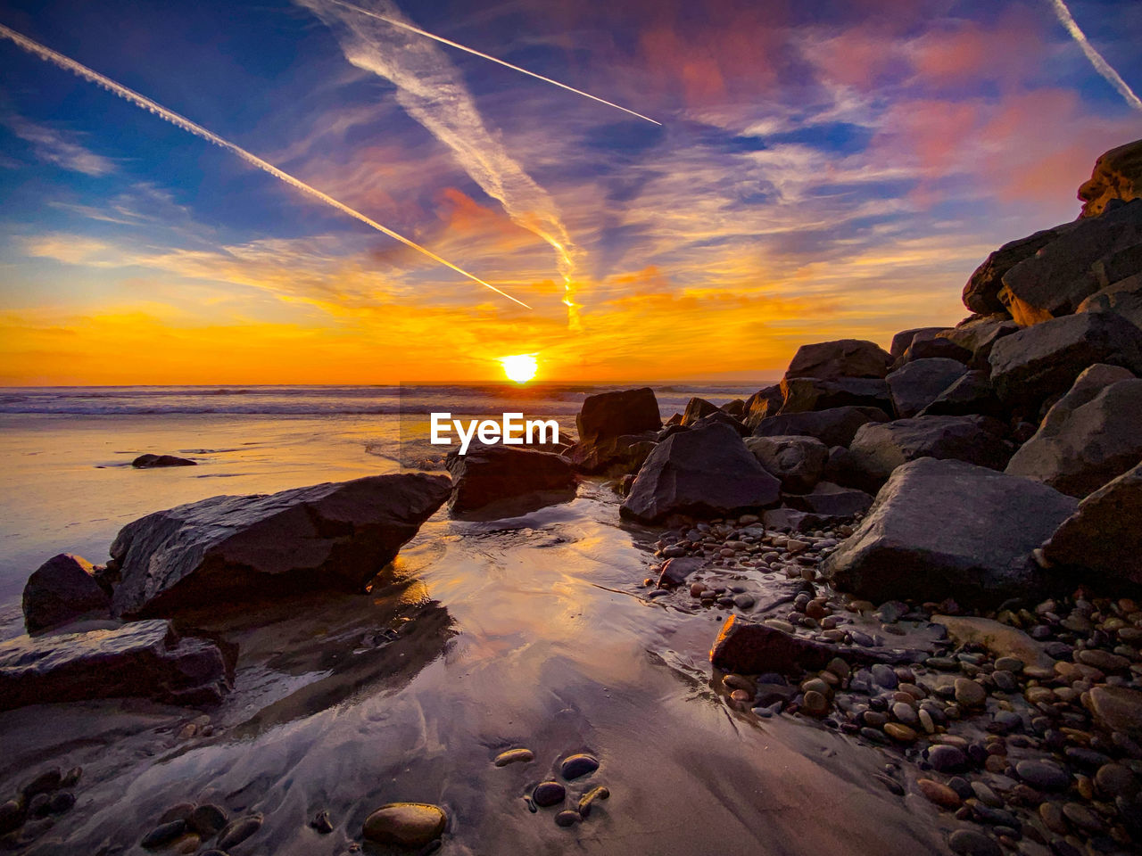 Scenic view of sea against sky during sunset