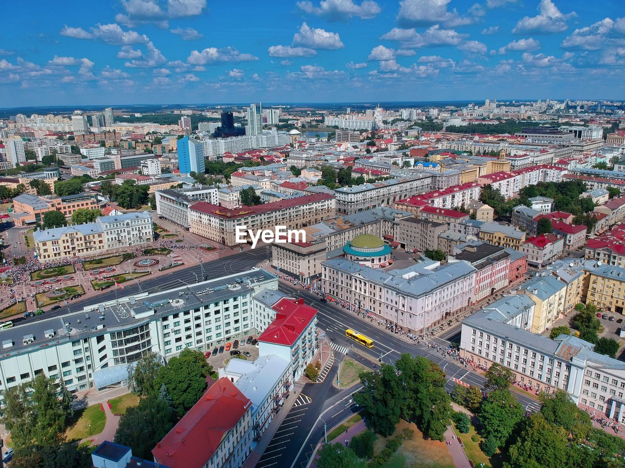 High angle view of buildings in city