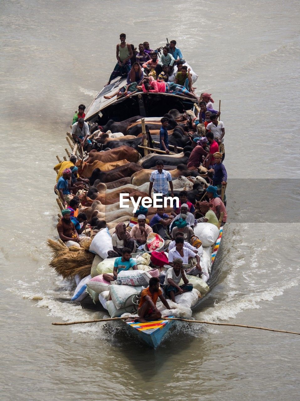 high angle view of people in boat in sea