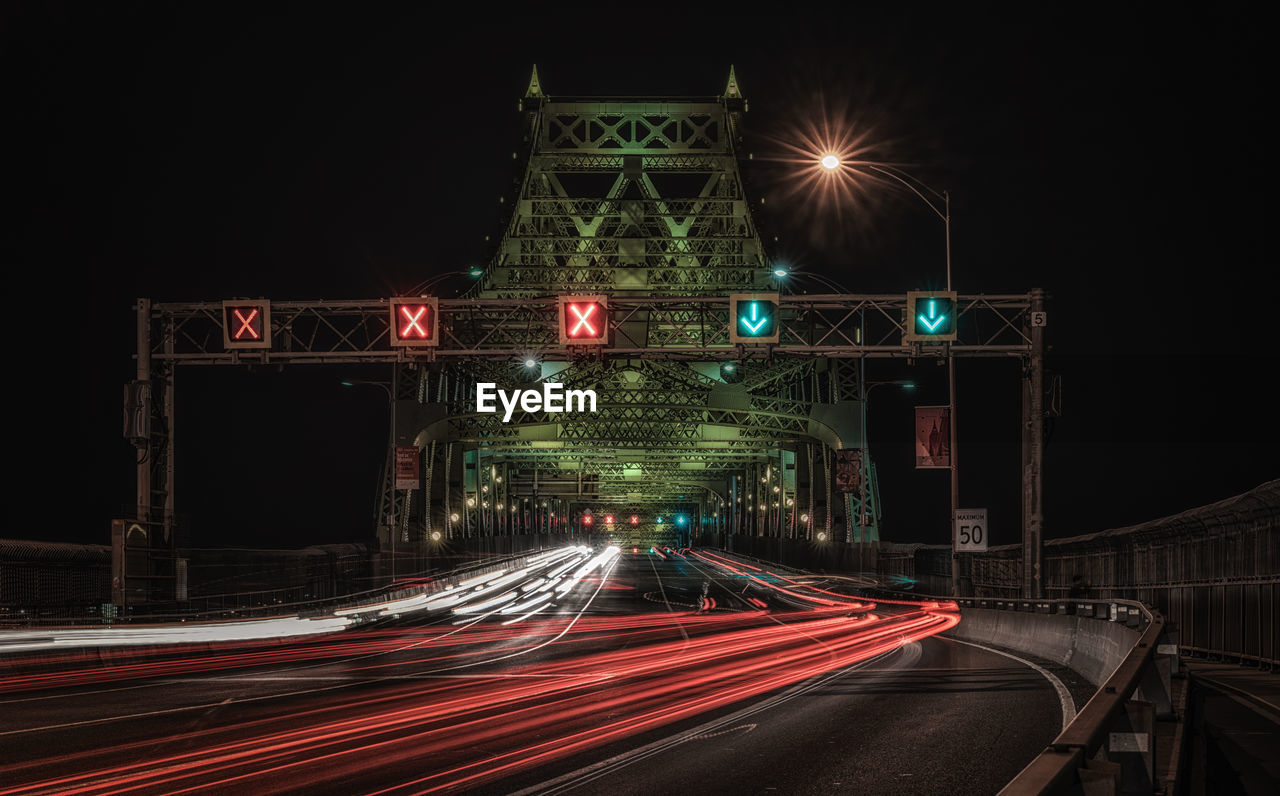 Light trails on road at night