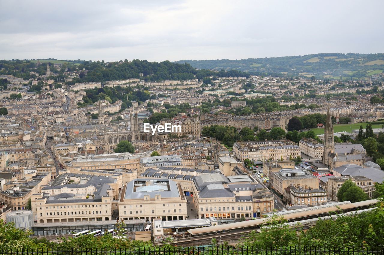 High angle view of cityscape against sky