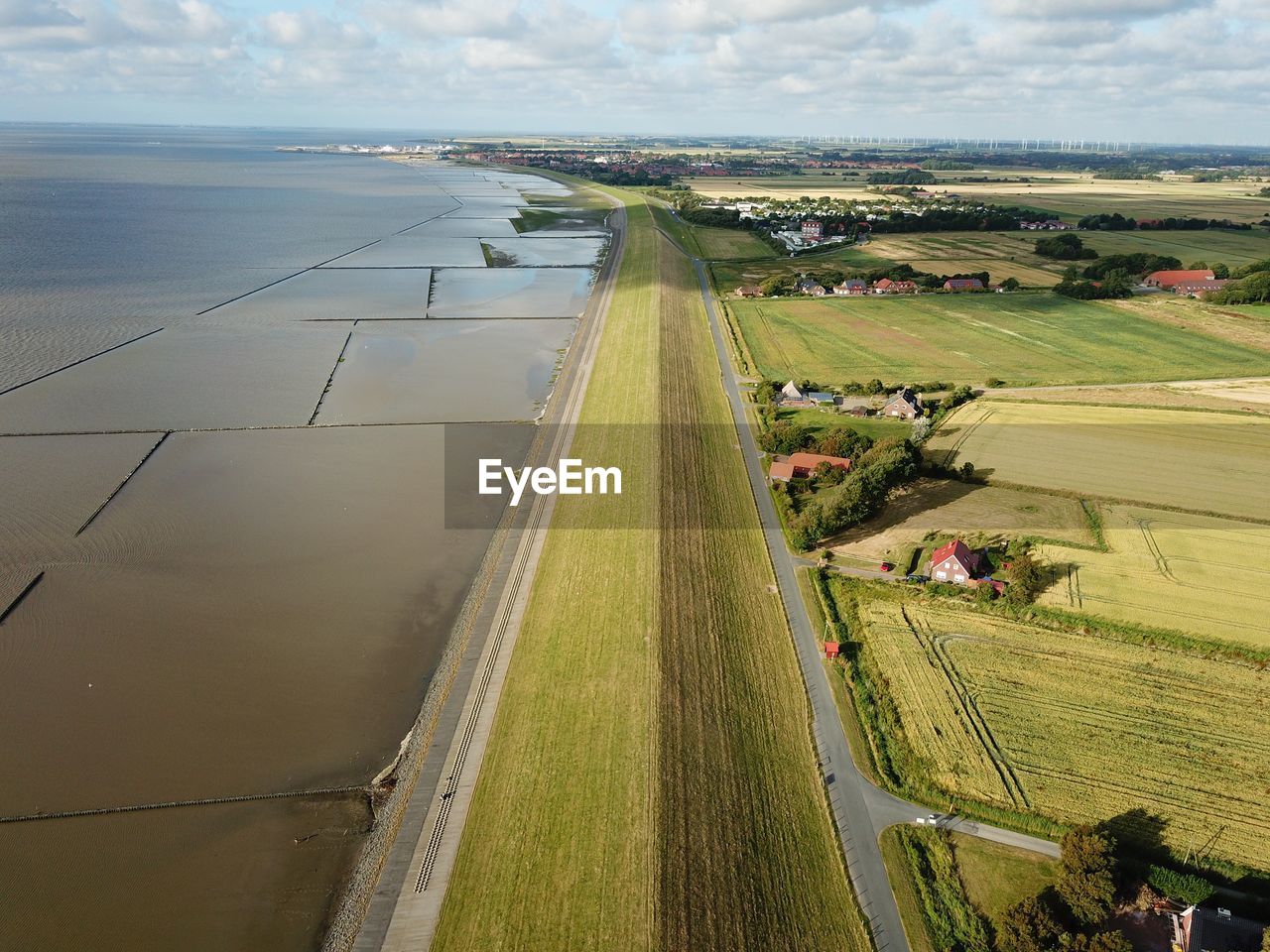 High angle view of agricultural field against sky