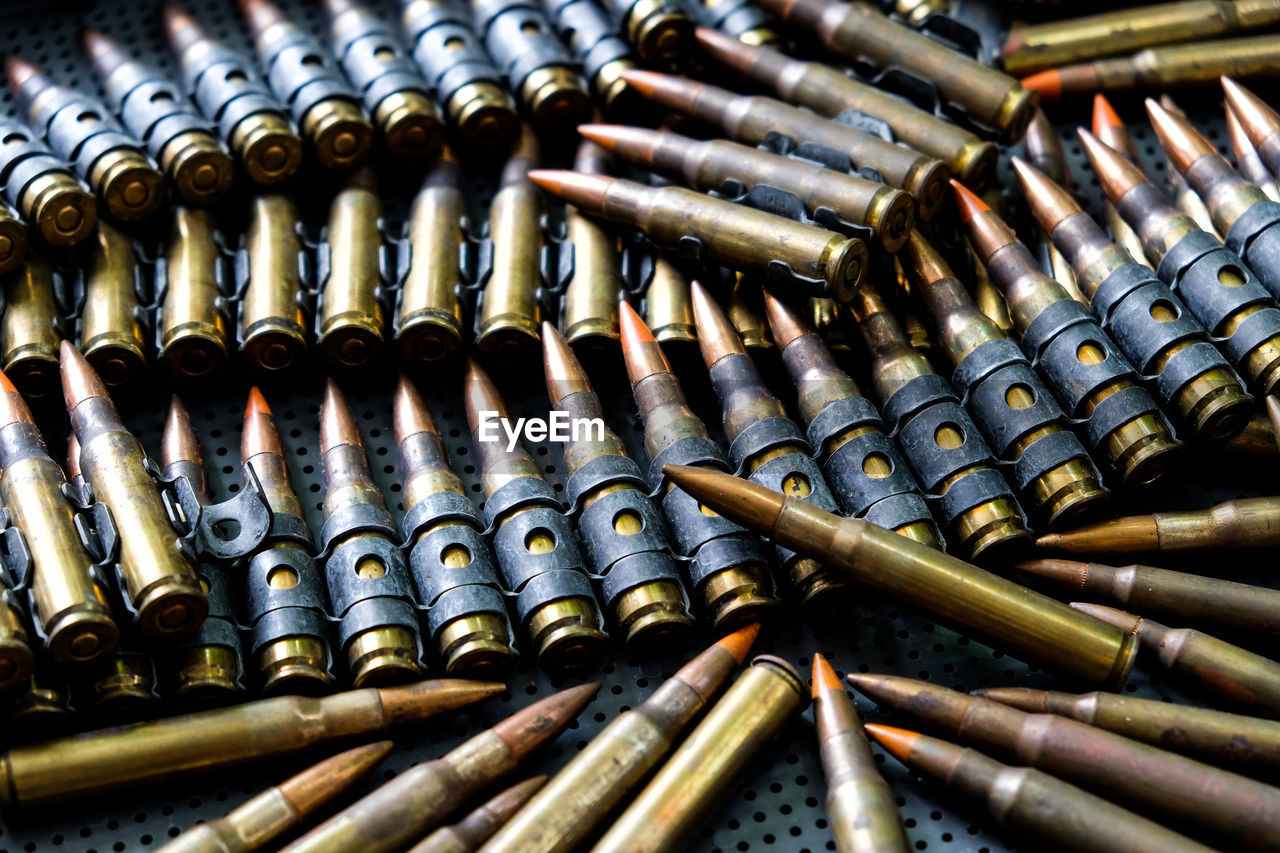 Close up image of rifle bullets