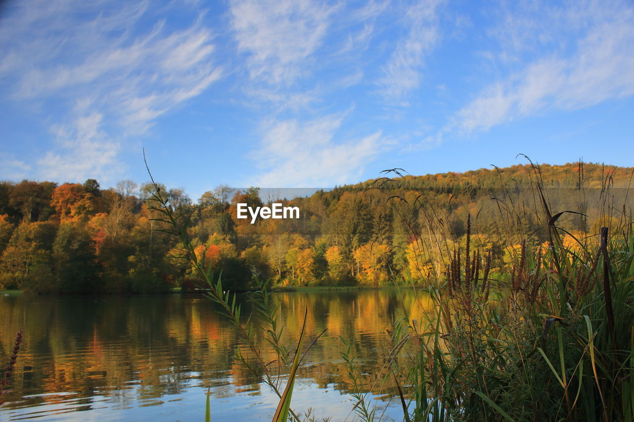 Scenic view of lake against sky during autumn